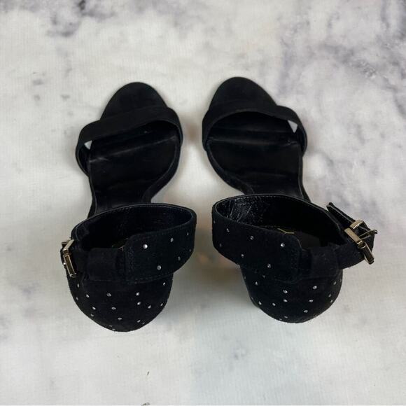 Raye x Anthropologie Genesis Black Suede Crystal Embellished Heel Sandals Sz 8 - Picture 5 of 12